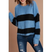 Lovely Casual Striped Blue Acrylic Sweaters