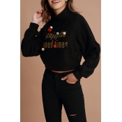 Lovely Chic Letters Printed Black Hoodies