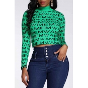 Lovely Casual Letter Printed Green Sweater