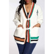 Lovely Casual Patchwork White Cardigan