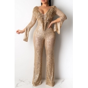 Lovely Sexy Tassel Design Gold One-piece Jumpsuit