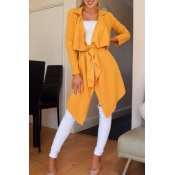 Lovely Casual Lace-up Yellow Trench Coats