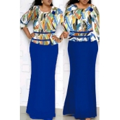 Lovely Casual Printed Dark Blue Floor Length Plus 