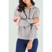 Lovely Casual Patchwork Light Grey Hoodies