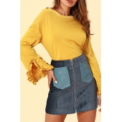 Lovely Chic Flounce Design Yellow Cotton Blouses