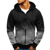 Lovely Casual Hooded Collar Zipper Design Printed 