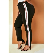 Lovely Casual Striped Patchwork Black Plus Size Pa