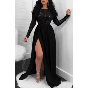 LW Party Side High Slit Black Trailing Evening Dre