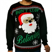 Lovely Casual Santa Claus Printed Black Sweater