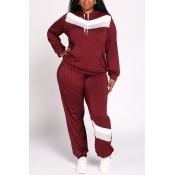 Lovely Casual Hooded Collar Patchwork Wine Red Plu