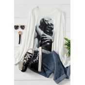 Lovely Casual O Neck Print White Plus Size T-shirt
