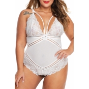 Lovely Sexy Deep V Neck White Teddies