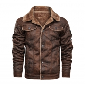 Lovely Casual Buttons Design Brown Leather