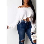 Lovely Casual Tassel Design White Sweater