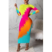 Lovely Casual Color-lump Multicolor Mid Calf Dress