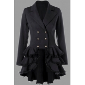 Lovely Casual Turn-back Collar Flounce Design Blac
