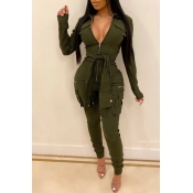 Lovely Leisure Knot Design Army Green One-piece Ju