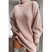 Lovely Casual Turtleneck Pink Mini Dress
