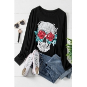 Lovely Trendy Skull Print Black Plus Size T-shirt