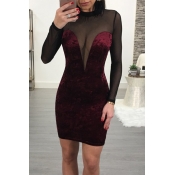 Lovely Chic See-through Patchwork Wine Red Mini Dr