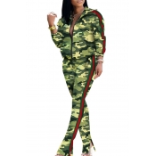 Lovely Casual Camouflage Printed Yellow Two-piece 