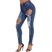Lovely Casual Hollow-out Blue Jeans