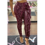 Lovely Trendy Flounce Design Wine Red Pants