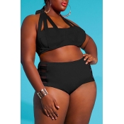 Lovely Hollow-out Black Plus Size Two-piece Swimwe