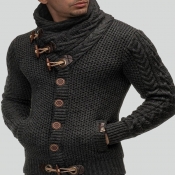 Lovely Casual Buttons Dark Blue Sweater