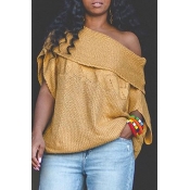 Lovely Trendy Dew Shoulder Khaki Sweater