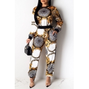 Lovely Casual Print Yellow Two-piece Pants Set