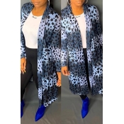 Lovely Casual Print Blue Coat