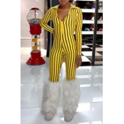 Lovely Leisure Striped Skinny Yellow One-piece Jum