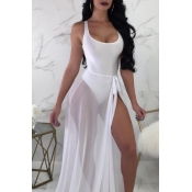 Lovely V Neck Skinny White One-piece Swimwear(With
