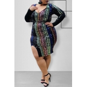 Lovely Casual Striped Multicolor Knee Length Plus 