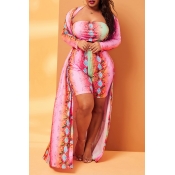 Lovely Leisure Print Multicolor Plus Size Two-piec