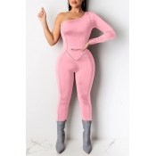 Lovely Stylish Dew Shoulder Pink One-piece Jumpsui