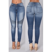 Lovely Trendy Patchwork Baby Blue Jeans