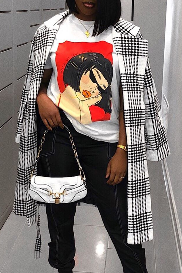 

Lovely Casual Striped White Trench Coat
