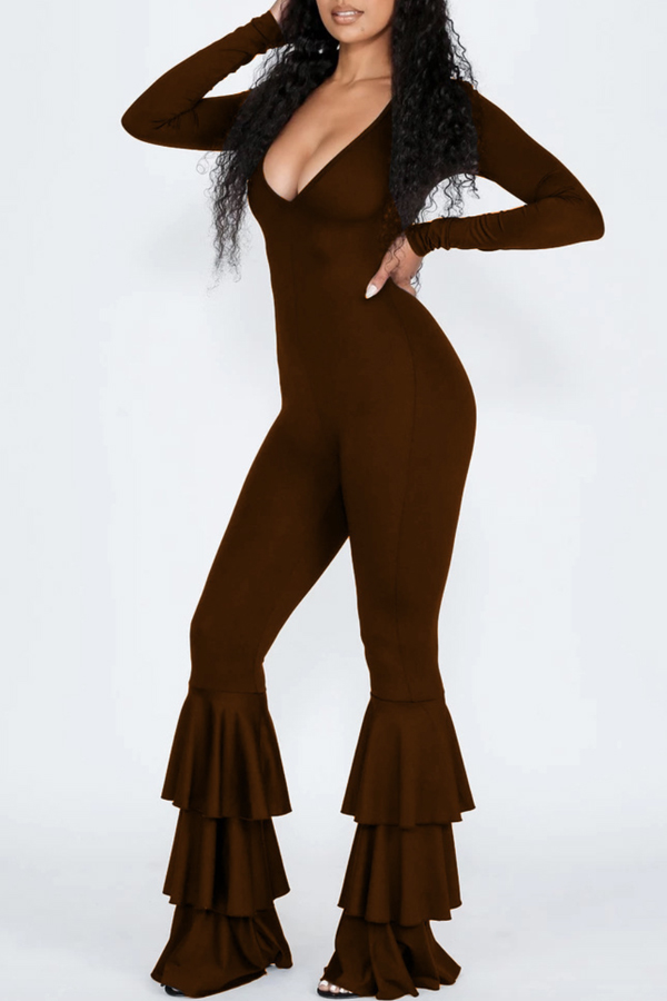 

Lovely Casual Flounce Design Brown One-piece Jumpsuit