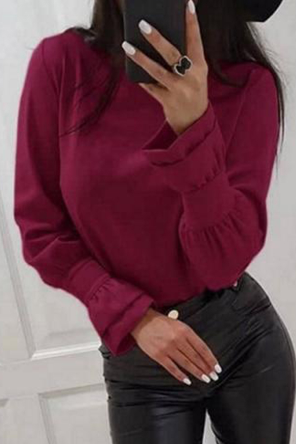 

Lovely Casual O Neck Basic Wine Red Blouse