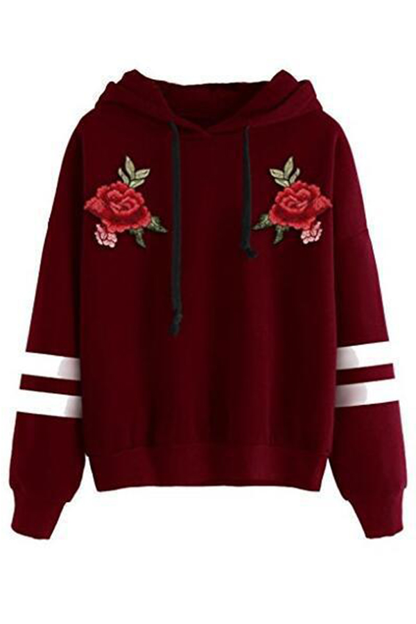

Lovely Casual Hooded Collar Striped Wine Red Hoodie