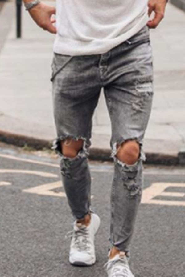 

Lovely Casual Hollow-out Grey Jeans
