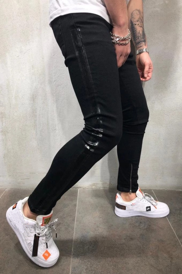 

Lovely Casual Patchwork Black Jeans
