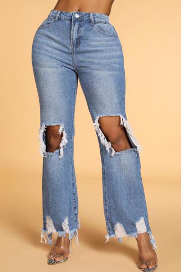 

Lovely Casual Hollow-out Blue Jeans