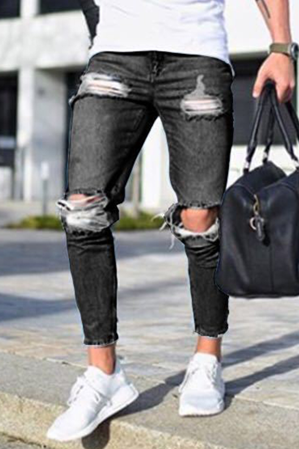 

Lovely Casual Hollow-out Black Jeans