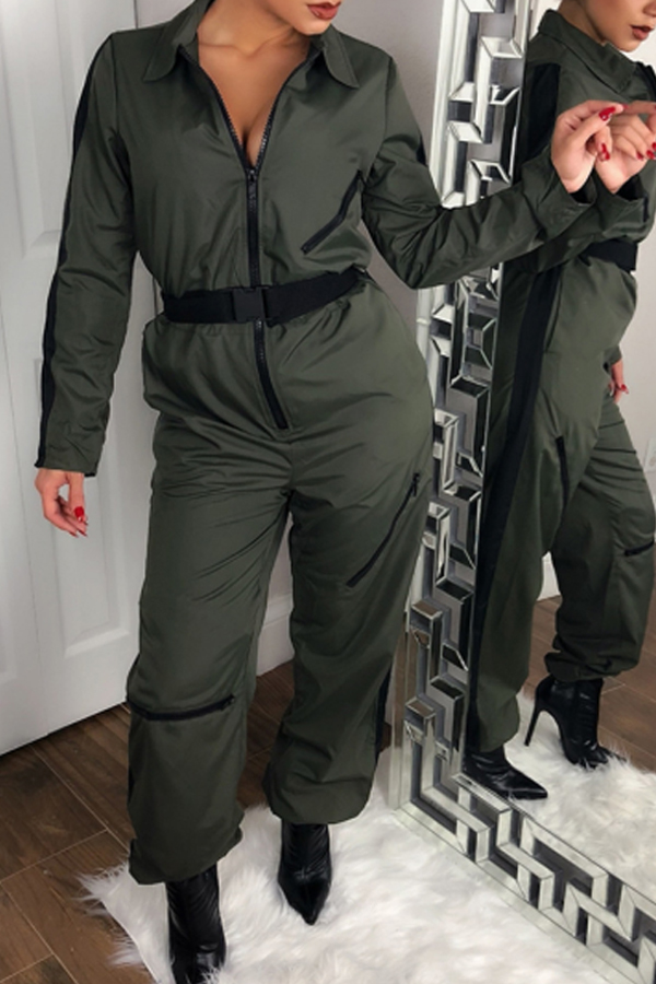 

Lovely Casual Zipper Design Army Green One-piece Jumpsuit