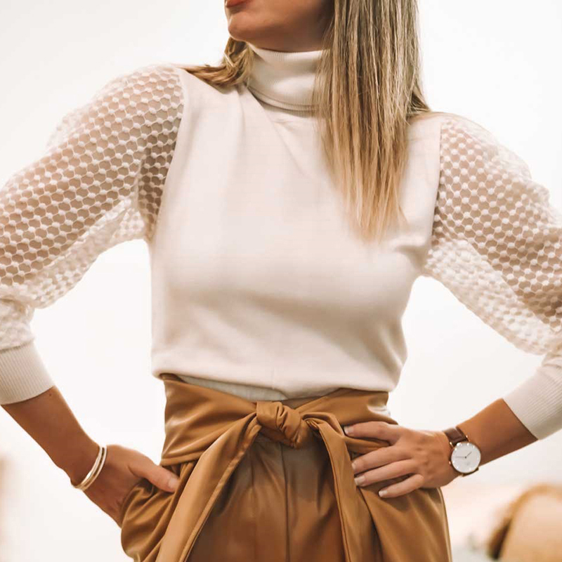 

Lovely Casual See-through White Blouse