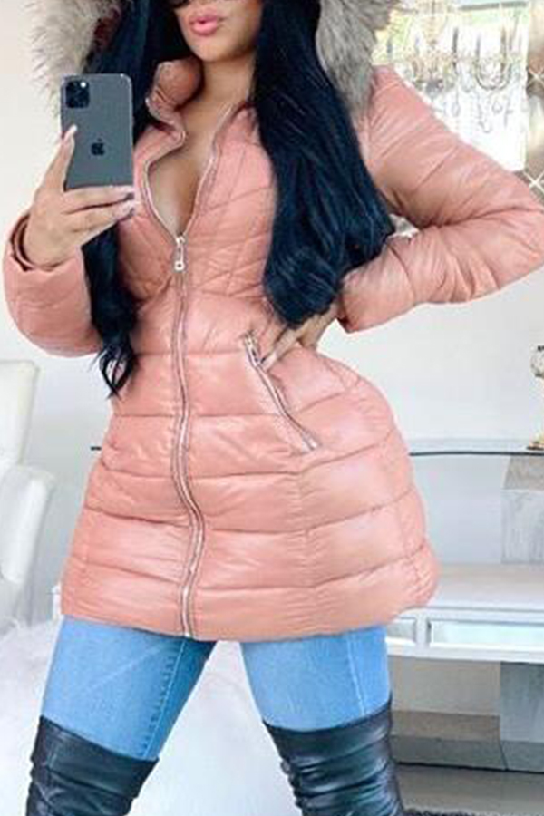 

Lovely Casual Hooded Collar Pink Winter Coat