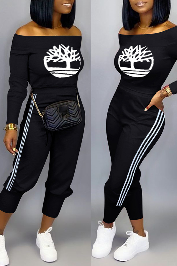 

Lovely Casual Print Black Two-piece Pants Set